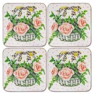 واقايات أكواب بظهر من فلين برسم الزهور - طقم 4 قطع